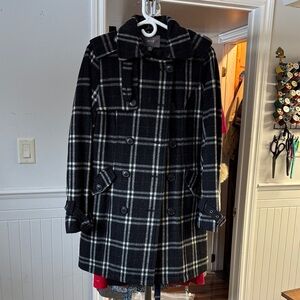 Jacob Black and White Plaid Pea Coat